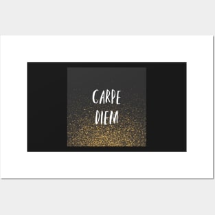 Carpe Diem Black and Gold Glitter Posters and Art